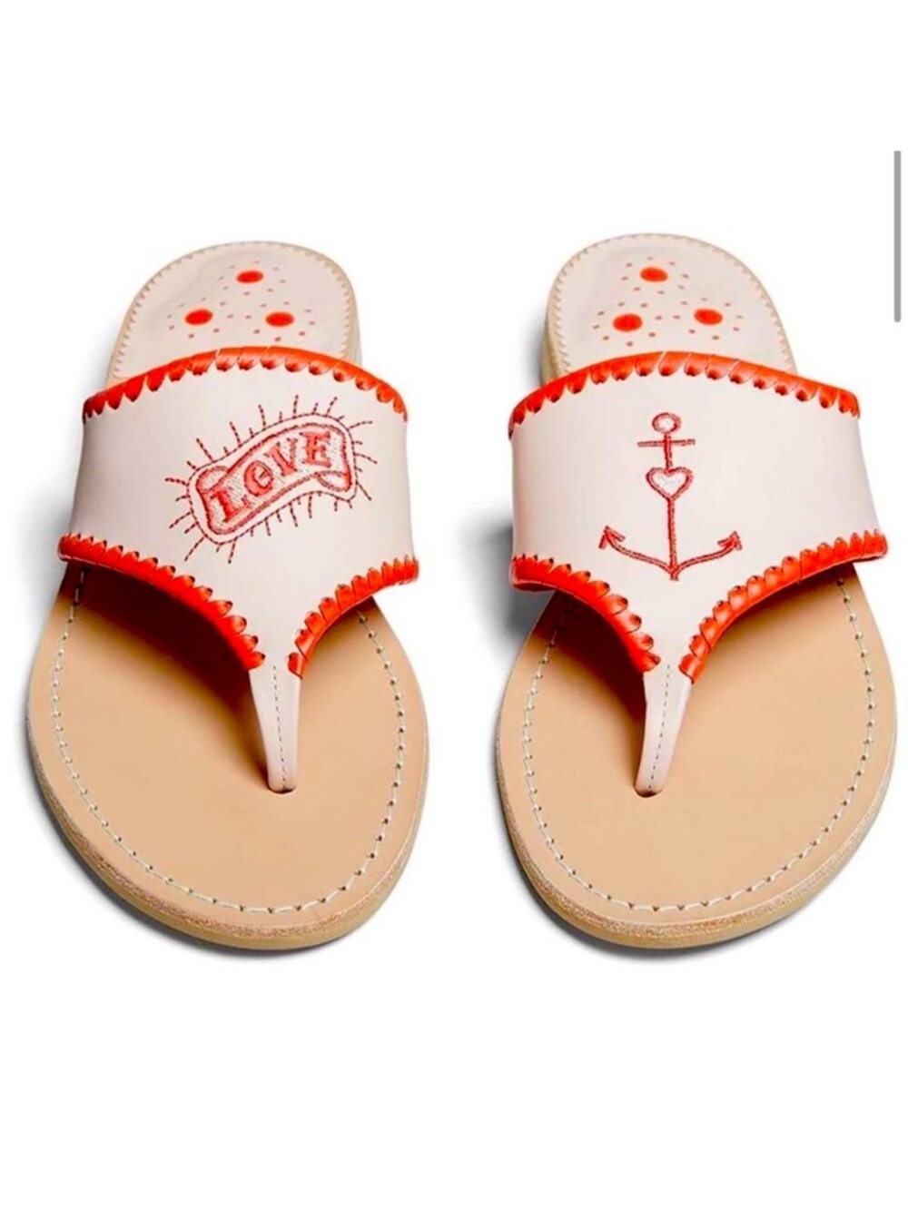 Jack Rogers Love Heart Anchor Pink Leather Slip-On Thong Sandals Pink Red 9.5